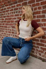 Serra Contrast Top in Burgundy