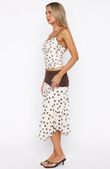 Mediterranean Mirage Midi Skirt Cream/Choc Polka Dot