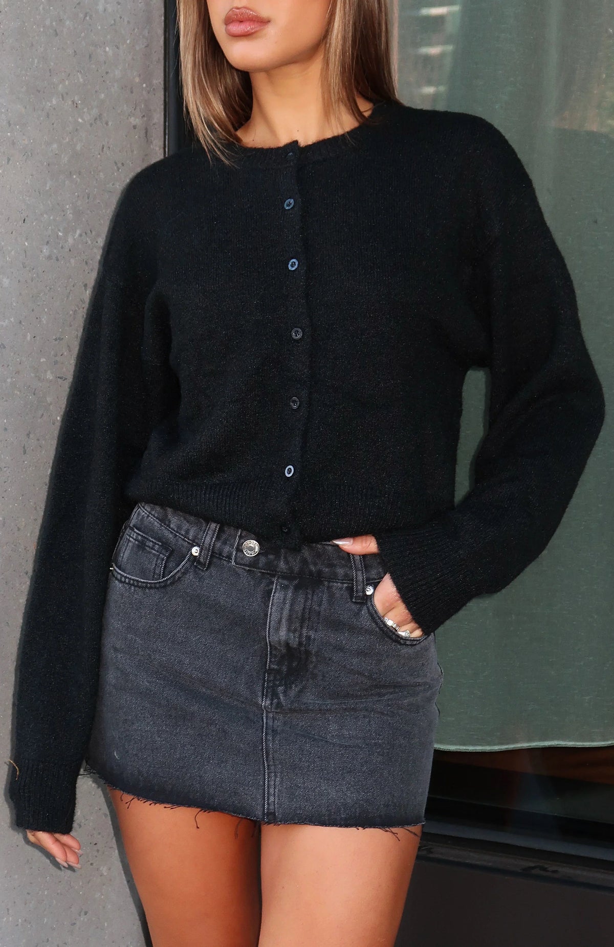 Bethany Denim Mini Skirt Black Acid