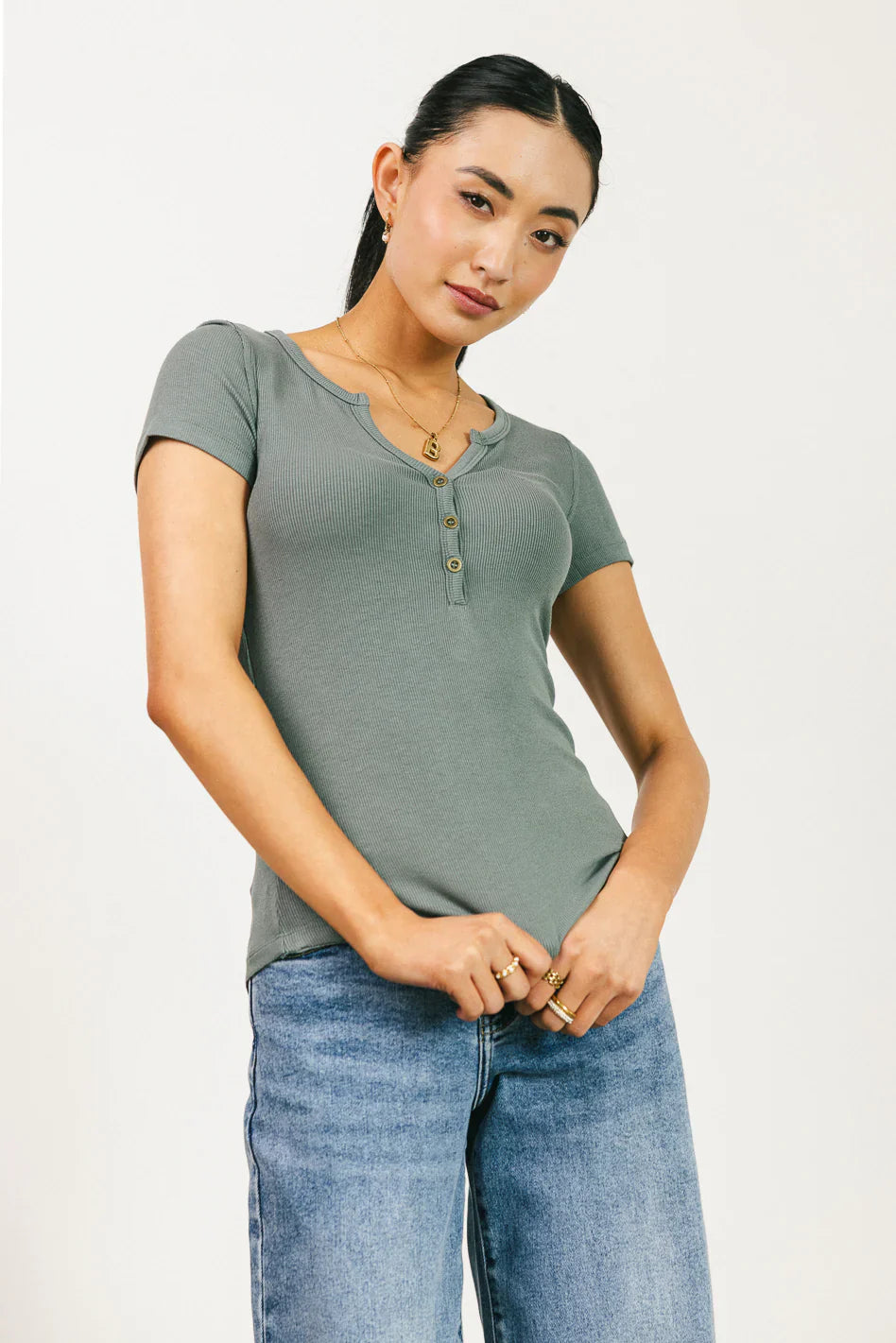 Serena Henley Top in Sage