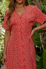 Ember Floral Midi Dress in Red