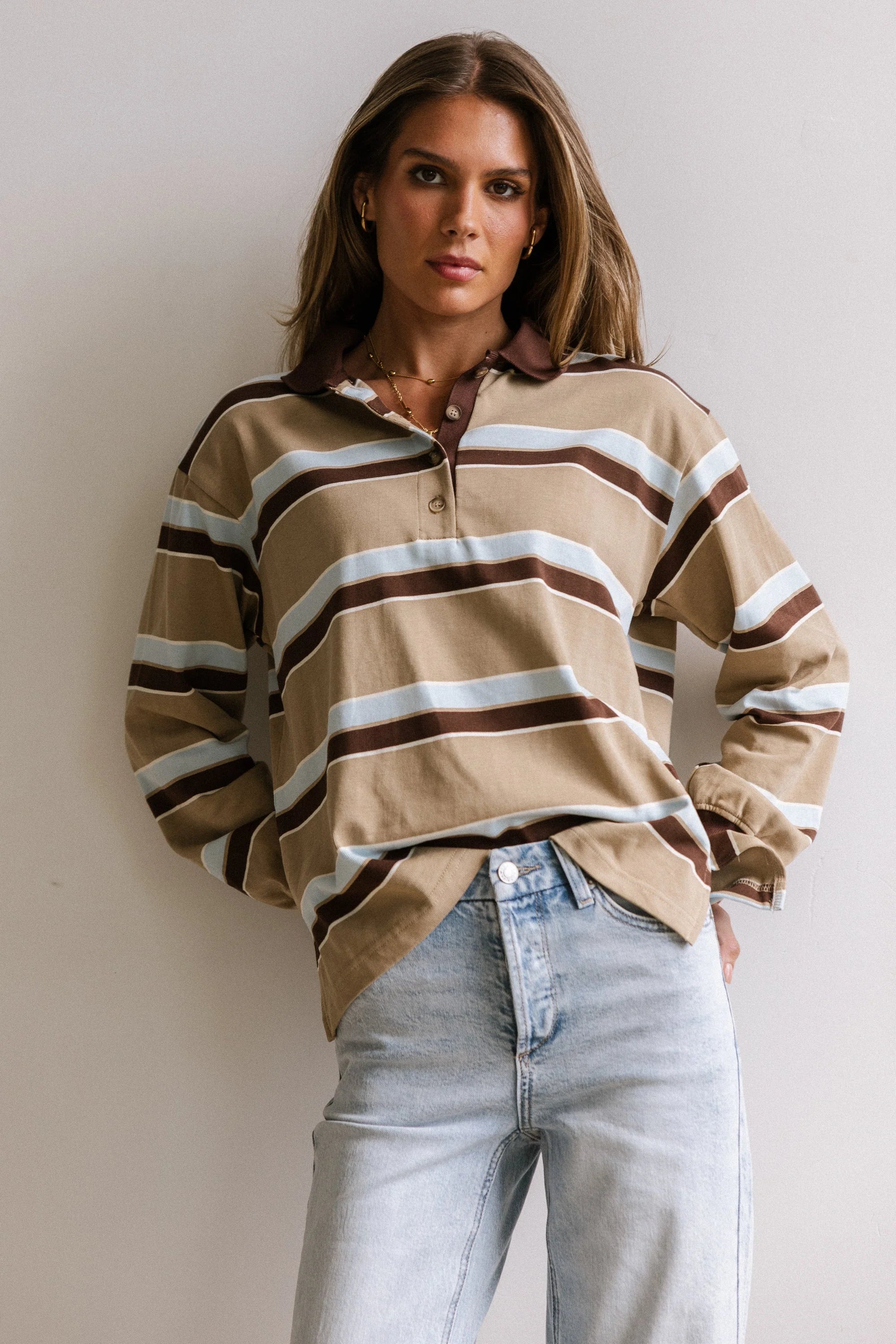Megan Striped Top in Taupe