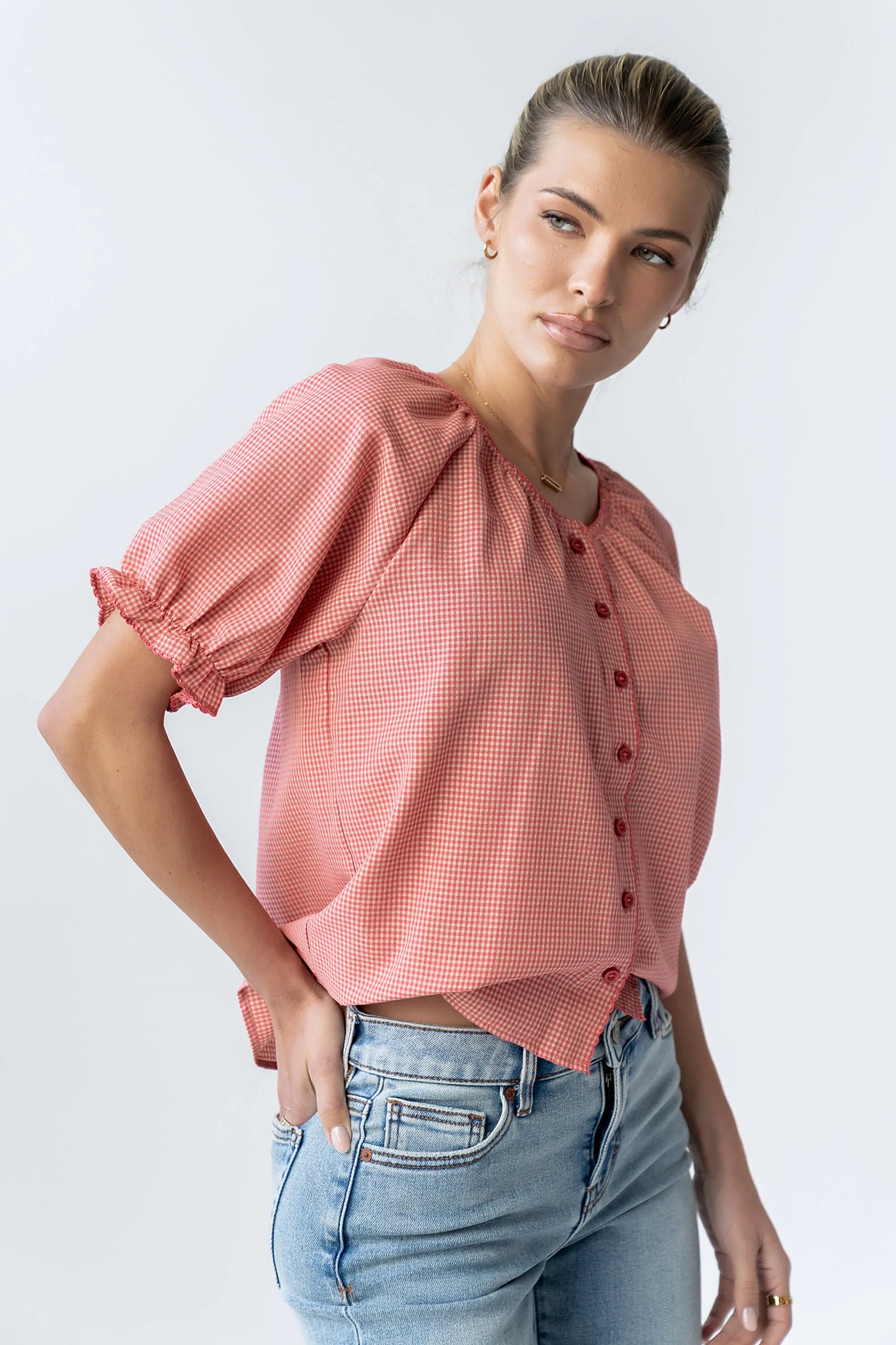 Benny Gingham Blouse in Pink