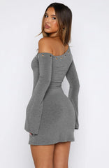 Live Loud Long Sleeve Mini Dress Charcoal
